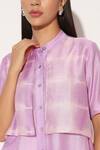Linetribe__Purple Viscose, Silk Collared Zephyra Shibori Striped Pattern Shirt _Online_at_Aza_Fashions