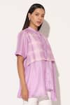 Shop_Linetribe__Purple Viscose, Silk Collared Zephyra Shibori Striped Pattern Shirt _Online_at_Aza_Fashions