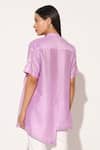 Shop_Linetribe__Purple Viscose, Silk Collared Zephyra Shibori Striped Pattern Shirt _at_Aza_Fashions