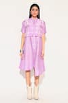Linetribe_ Purple Viscose, Silk Collared Auralis Asymmetric Shirt Dress at Aza Fashions Linetribe__Purple Viscose, Silk Collared Auralis Asymmetric Shirt Dress _at_Aza_Fashions