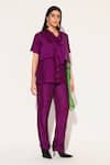 Shop_Linetribe__Purple Viscose, Silk Cowl Neck Noctura Draped Top And Pant Set _Online_at_Aza_Fashions