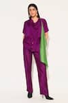 Linetribe__Purple Viscose, Silk Cowl Neck Noctura Draped Top And Pant Set _at_Aza_Fashions