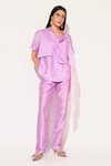 Buy_Linetribe__Purple Viscose, Silk Cowl Neck Noctura Plain Top And Pant Set _at_Aza_Fashions