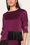 Buy Linetribe_ Purple Viscose, Satin Beads Round Neck Voidra Asymmetric Shirt With Skirt Buy_Linetribe__Purple Viscose, Satin Beads Round Neck Voidra Asymmetric Shirt With Skirt