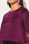 Shop Linetribe_ Purple Viscose, Satin Beads Round Neck Voidra Asymmetric Shirt With Skirt Shop_Linetribe__Purple Viscose, Satin Beads Round Neck Voidra Asymmetric Shirt With Skirt
