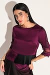 Linetribe_ Purple Viscose, Satin Beads Round Neck Voidra Asymmetric Shirt With Skirt Online Linetribe__Purple Viscose, Satin Beads Round Neck Voidra Asymmetric Shirt With Skirt _Online