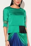 Linetribe__Green Viscose, Satin Beads, Sequins Round Neck Voidra Top With Ombre Skirt _at_Aza_Fashions
