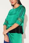 Linetribe__Green Viscose, Satin Beads, Sequins Round Neck Voidra Top With Ombre Skirt _Online