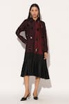 Buy_Linetribe__Wine Viscose, Silk Sequins Collared, Button-down Caelix Colorblock Shirt Dress _Online_at_Aza_Fashions