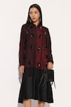 Buy_Linetribe__Wine Viscose, Silk Sequins Collared, Button-down Caelix Colorblock Shirt Dress 