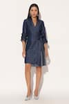 Buy_Linetribe__Blue Denim Beads V-neck, Collared Nebula Embroidered Jacket Dress _Online_at_Aza_Fashions