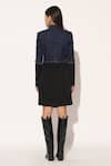 Shop_Linetribe__Blue Denim, Crepe Beads V-neck, Collared Veyora Colorblock Jacket Dress _at_Aza_Fashions