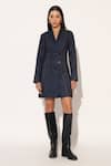 Buy_Linetribe__Blue Denim V-neck, Collared Crythos Jacket Dress _at_Aza_Fashions