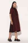 Buy_Linetribe__Wine Viscose, Silk Metallic Thread Collared, Caelith Colorblock Shirt Dress _Online_at_Aza_Fashions