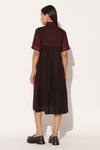 Shop_Linetribe__Wine Viscose, Silk Metallic Thread Collared, Caelith Colorblock Shirt Dress _at_Aza_Fashions