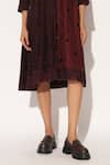 Shop_Linetribe__Wine Silk, Viscose Embroidery Collared, V-neck Ophyra Colorblock A-line Dress 