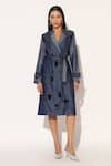 Buy_Linetribe__Blue Denim V-neck Nyvora Embellished Trench Dress _at_Aza_Fashions