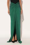 Buy_Linetribe__Green Crepe Beads Square Neck Auryth Draped Corseted Gown 