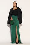 Buy_Linetribe__Green Crepe Beads Square Neck Auryth Draped Corseted Gown _at_Aza_Fashions