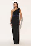 Buy_Linetribe__Black Lycra Sequins, Embroidery One Shoulder Orivyn Draped Gown _Online_at_Aza_Fashions