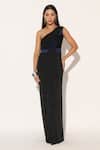 Buy_Linetribe__Black Lycra Sequins, Embroidery One Shoulder Orivyn Draped Gown _at_Aza_Fashions