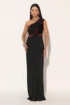 Buy_Linetribe__Maroon Lycra One Shoulder Orivyn Gown _at_Aza_Fashions