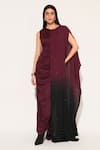 Buy_Linetribe__Maroon Crepe Beads Round Neck Callistra Draped Gown _at_Aza_Fashions