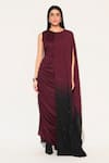 Linetribe__Maroon Crepe Beads Round Neck Callistra Draped Gown _at_Aza_Fashions