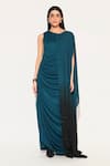 Buy_Linetribe__Green Crepe Beads Round Neck Callistra Draped Gown _at_Aza_Fashions