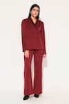 Buy_Linetribe__Maroon Crepe Solira Embellished Blazer With Pant _Online_at_Aza_Fashions