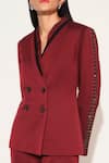 Linetribe__Maroon Crepe Solira Embellished Blazer With Pant _at_Aza_Fashions