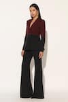 Buy_Linetribe__Maroon Crepe Beads Stellix Structured Blazer And Trouser Set _Online_at_Aza_Fashions