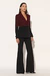 Shop_Linetribe__Maroon Crepe Beads Stellix Structured Blazer And Trouser Set _Online_at_Aza_Fashions