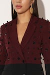 Linetribe__Maroon Crepe Beads Stellix Structured Blazer And Trouser Set _at_Aza_Fashions