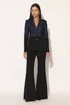 Buy_Linetribe__Blue Denim, Crepe Beads Stellix Panelled Blazer With Trouser _Online_at_Aza_Fashions