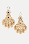Ruby Raang_Gold Plated Stones, Pearls Kundan Chand Earrings  _at_Aza_Fashions