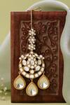 Shop_Ruby Raang_Gold Plated Kundan Drops Chand Maangtikka _at_Aza_Fashions