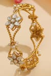 Shop_Ruby Raang_Gold Plated Stones, Pearls Floral Kundan Bracelet _at_Aza_Fashions