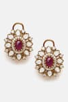 Shop Ruby Raang Maroon Pearls, Stones, Faux Diamonds And Kundan Necklace With Stud Earrings Shop_Ruby Raang_Maroon Pearls, Stones, Faux Diamonds And Kundan Necklace With Stud Earrings