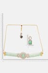 Ruby Raang Green Stones, Crystals, And Moissanite Studded Necklace Set Online at Aza Fashions Ruby Raang_Green Stones, Crystals, And Moissanite Studded Necklace Set _Online_at_Aza_Fashions