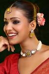 Buy_Ruby Raang_Yellow Stones, Pearls, Crystals And Moissanite Embellished Necklace Set _at_Aza_Fashions