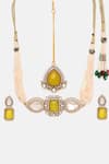 Buy Ruby Raang Yellow Stones, Pearls, Crystals And Moissanite Embellished Necklace Set Buy_Ruby Raang_Yellow Stones, Pearls, Crystals And Moissanite Embellished Necklace Set