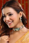 Buy_Ruby Raang_Multi Color Stones, Pearls Kundan And Stonework Choker & Earrings Set _at_Aza_Fashions