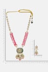 Ruby Raang Multi Color Stones, Pearls, Beads Long Kundan Necklace With Earrings Online at Aza Fashions Ruby Raang_Multi Color Stones, Pearls, Beads Long Kundan Necklace With Earrings _Online_at_Aza_Fashions