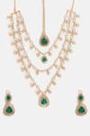 Buy Ruby Raang Gold Plated Stones, Rhinestones Layered Kundan And Emerald Necklace Set Online at Aza Fashions Buy_Ruby Raang_Gold Plated Stones, Rhinestones Layered Kundan And Emerald Necklace Set _Online_at_Aza_Fashions