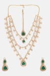 Shop Ruby Raang Gold Plated Stones, Rhinestones Layered Kundan And Emerald Necklace Set Online at Aza Fashions Shop_Ruby Raang_Gold Plated Stones, Rhinestones Layered Kundan And Emerald Necklace Set _Online_at_Aza_Fashions