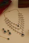Shop_Ruby Raang_Gold Plated Stones, Rhinestones Layered Kundan And Emerald Necklace Set _at_Aza_Fashions