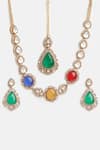 Ruby Raang Multi Color Stones, Crystals, Stonework Kundan Embellished Necklace Set at Aza Fashions Ruby Raang_Multi Color Stones, Crystals, Stonework Kundan Embellished Necklace Set _at_Aza_Fashions