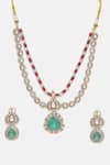 Shop Ruby Raang Multi Color Stones, Pearls, Stonework Moissanite Necklace With Earrings Online at Aza Fashions Shop_Ruby Raang_Multi Color Stones, Pearls, Stonework Moissanite Necklace With Earrings _Online_at_Aza_Fashions