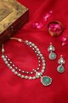 Shop_Ruby Raang_Multi Color Stones, Pearls, Stonework Moissanite Necklace With Earrings _at_Aza_Fashions